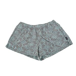 Patagonia Baggies Shorts Womens M Gray Aqua Tribal Fish Print Outdoor Activewear